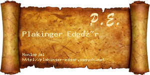 Plakinger Edgár névjegykártya